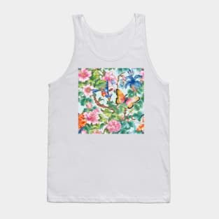 Modern chinoiserie flowers, birds and butterflies pattern Tank Top